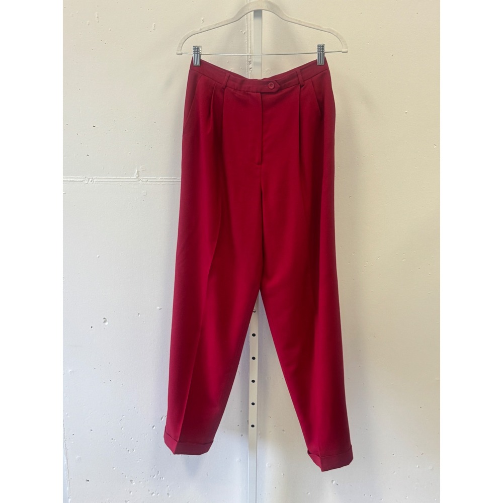 Talbots Vintage Red 100% Wool Pleated High Rise Tapered Trousers 8 Made in‎ USA